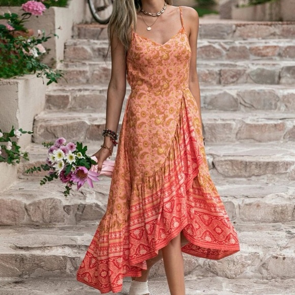 Boho floral paisley print wrap cami dress - Picture 5 of 6